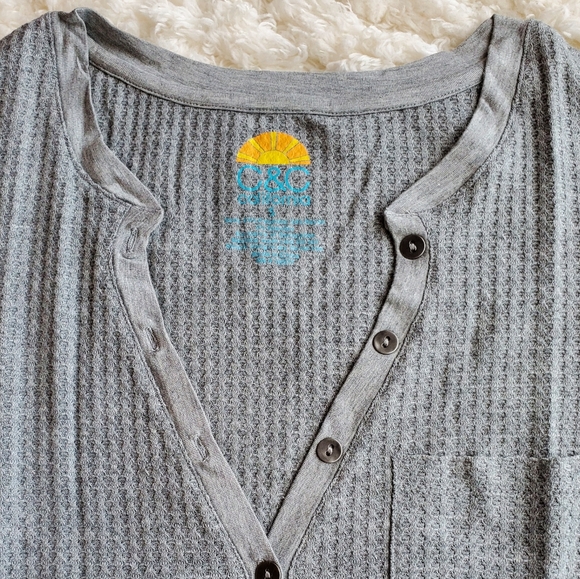 C&C California grey waffle knit henley top - Picture 4 of 7